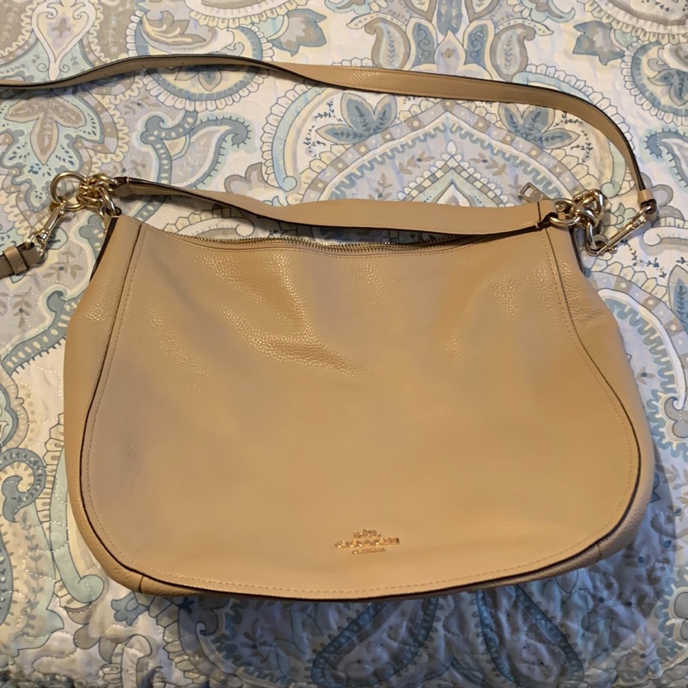 Coach Pebbled Leather Crossbody Bag in Beige